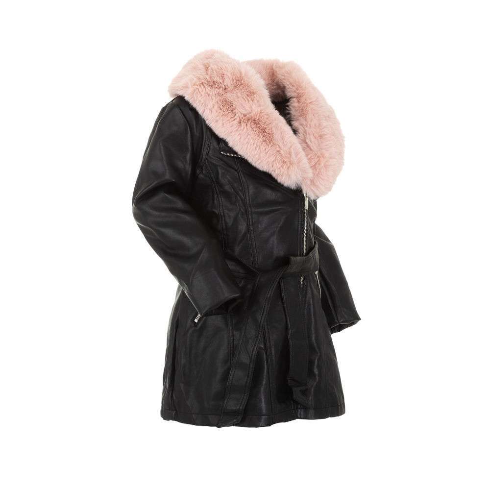 collegegeld timmerman Expliciet Zwarte leatherlook jas voor meisjes met roze pels. - Sibelle Fashion