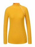 Pull over jaune moutarde en maille._