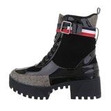 Hoge zwarte lak/daim veterboot Gael._