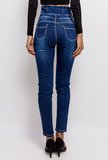 Trendy high waist blue jeans._