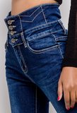 Trendy high waist blue jeans._