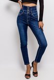 Trendy high waist blue jeans._