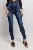 High waist fashion blue jeans._