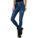 Trendy hoge taille destroyed blue jeans._