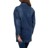 Trendy jeans jas met blauwe afneembare pels._