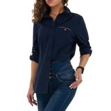 Casual donker blauwe longblouse._