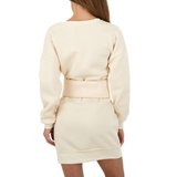 Korte beige jurk in sweatstof._