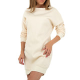 Korte beige jurk in sweatstof._