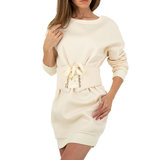 Korte beige jurk in sweatstof._