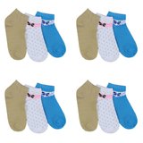 Assortiment van 12 paar dames sokken met strik blauw/wit/olive.37-41_