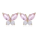 Fijne roze oorbellen met vlindermotief._