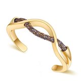 Gouden design armband met zwarte strass._