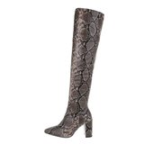 Trendy kaki snake print hoge laars Kato._