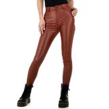 Skinny leatherlook broek in steenrode kleur._