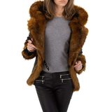 Korte zwarte/bruine leatherlook jas._