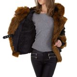 Korte zwarte/bruine leatherlook jas._