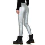 Fashion two-tone zilver-zwarte leatherlook broek._