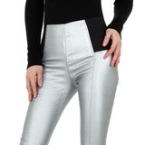 Fashion two-tone zilver-zwarte leatherlook broek._