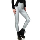 Fashion two-tone zilver-zwarte leatherlook broek._