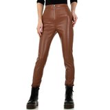 Trendy bruine leatherlook broek met crocprint._