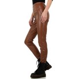 Trendy bruine leatherlook broek met crocprint._