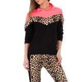 Zwarte-koraal rode loungewear met print._