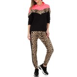 Zwarte-koraal rode loungewear met print._