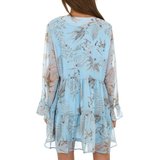 Korte blauwe chiffon jurk met print._