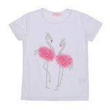 Witte meisjes T-shirt met flamingo._