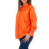 Trendy oranje leatherlook oversized hemdblouse._