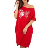 Hippe rode T-shirt jurk met vlinder._