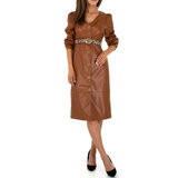 Trendy bruine leatherlook jurk._