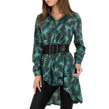 Trendy zwart-groene longblouse met gordel._