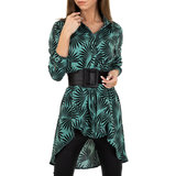 Trendy zwart-groene longblouse met gordel._