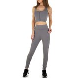 Grijze 2 delige sportieve yoga outfit._