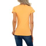 T-shirt orange à motif._