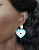 Groen-witte oorbellen ,oog in het hart._