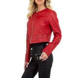Stylishe korte rode leatherlook jacket._