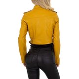 Stylishe korte gele leatherlook biker jacket._