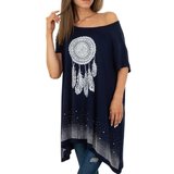 Donker blauwe oversized blouse met dreamcatcher en strass._