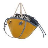 Trendy gele shopperbag met contrast kleur._