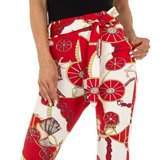 Legging chino blanc-rouge à motif._