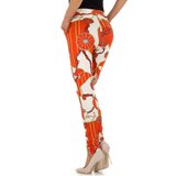 Oranje-witte chino legging met motief._