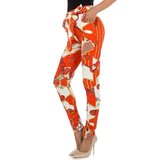 Oranje-witte chino legging met motief._