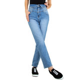 Blauwe mom fit jeans met hoge taile._