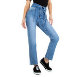 Blauwe mom fit jeans met hoge taile._