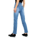 Blauwe mom fit jeans met hoge taile._