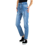 Blauwe mom fit jeans met hoge taile._