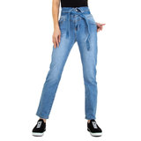 Blauwe mom fit jeans met hoge taile._