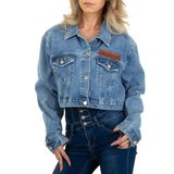 Korte jeans vest met bruin accent._